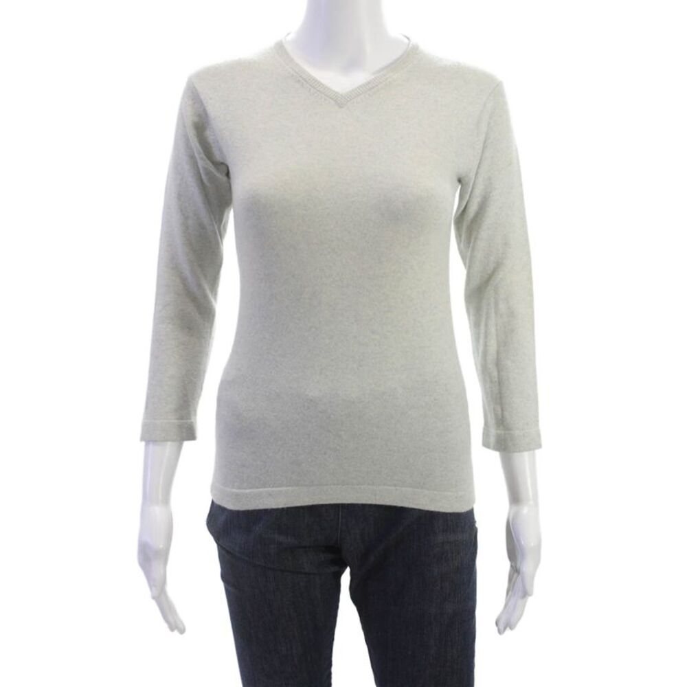 Katayone Adeli Womens Pullover Sweater Gray V-Neck 3/4 Sleeve Size M